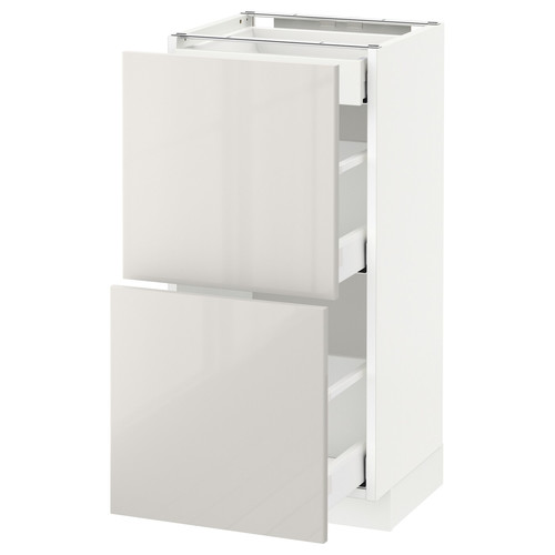 METOD / MAXIMERA Base cab with 2 fronts/3 drawers, white, Ringhult light grey, 40x37 cm