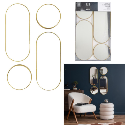 Set of 4 Mirrors Deco, gold