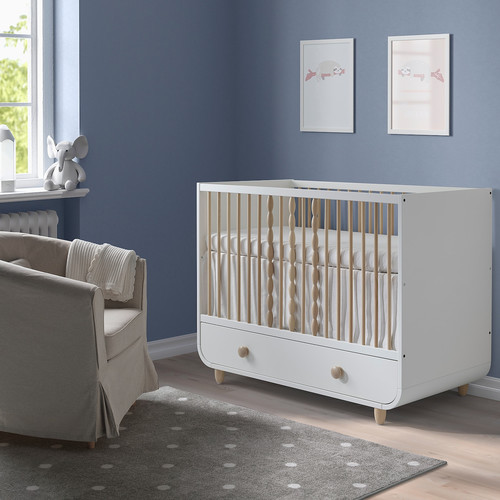 MYLLRA Cot with drawer, white, 60x120 cm