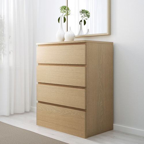 MALM Chest of 4 drawers, white stained oak veneer, 80x100 cm