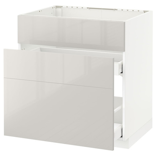 METOD / MAXIMERA Base cab f sink+3 fronts/2 drawers, white, Ringhult light grey, 80x60 cm