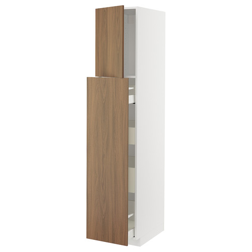 METOD/MAXIMERA Hc w p-o func 1dr/4drw, white/Tistorp brown walnut effect, 40x60x200 cm