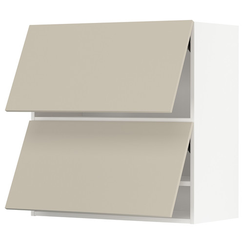 METOD Wall cab horizo 2 doors w push-open, white/Havstorp beige, 80x80 cm