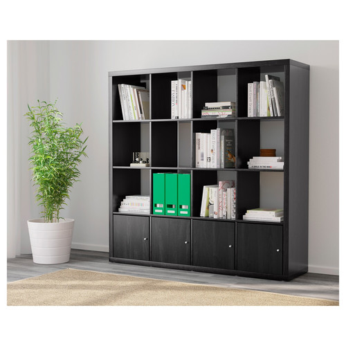 KALLAX Shelf unit with 4 inserts, black-brown, 147x147 cm