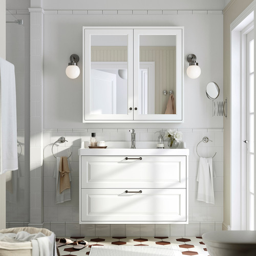 TÄNNFORSEN Mirror cabinet with doors, white, 100x15x95 cm