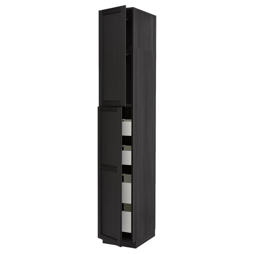 METOD / MAXIMERA Hi cab w 2 doors/4 drawers, black/Lerhyttan black stained, 40x60x240 cm