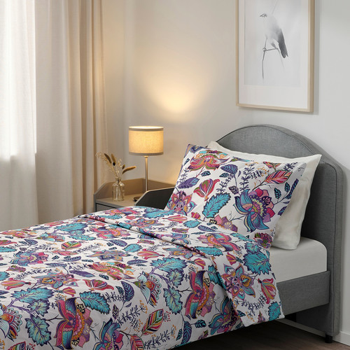 VITKNAVEL Duvet cover and pillowcase, flower/multicoloured, 150x200/50x60 cm