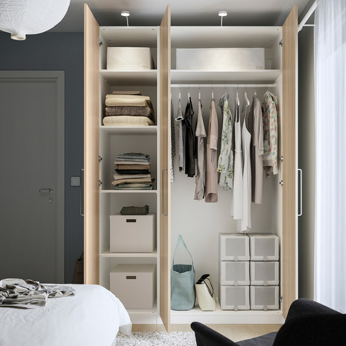 PAX / FORSAND Wardrobe combination, white/white stained oak effect, 150x60x236 cm