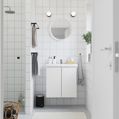 ENHET / TVÄLLEN Wash-stnd w doors/wash-basin/tap, white, 64x43x65 cm