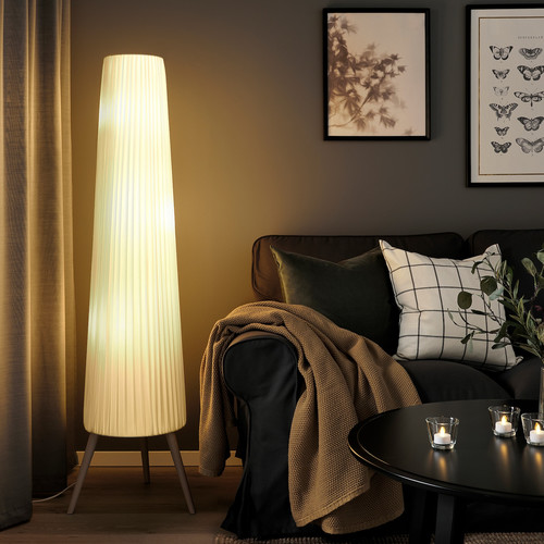 ÖKENSAND Floor lamp, beech/white