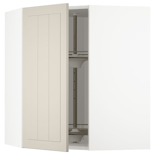 METOD Corner wall cabinet with carousel, white/Stensund beige, 68x80 cm