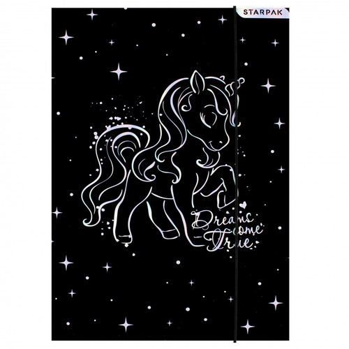 Document File Folder with Elastic Band A4 10pcs Unicorn black, assorted patterns