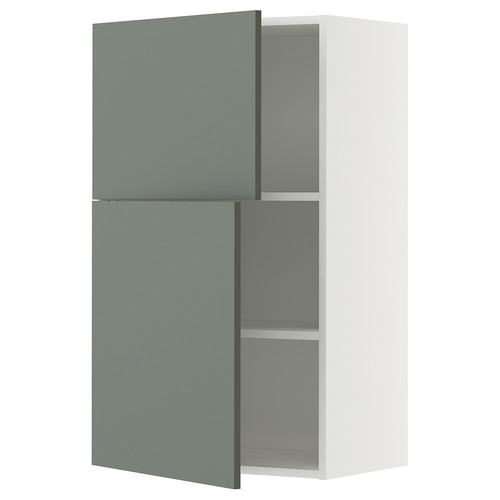 METOD Wall cabinet with shelves/2 doors, white/Nickebo matt grey-green, 60x100 cm