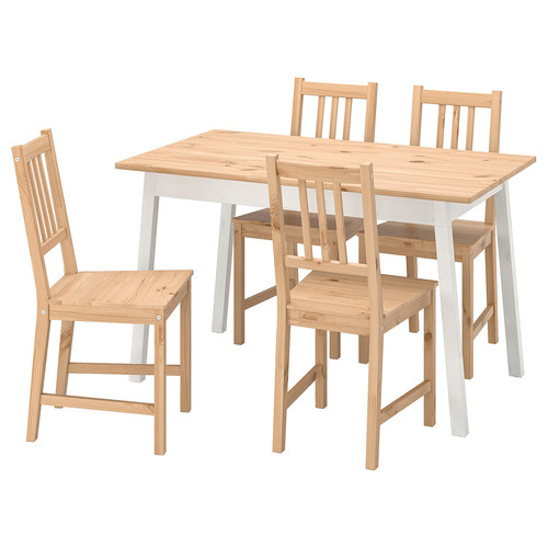 PINNTORP / PINNTORP Table and 4 chairs, light brown stained white stained/light brown stained, 125 cm