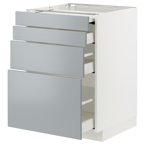 METOD / MAXIMERA Bc w pull-out work surface/3drw, white/Veddinge grey, 60x60 cm