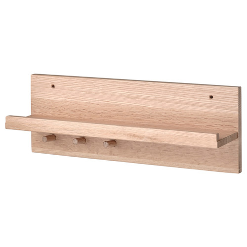 HÄSTVISKARE Wall organiser w hooks, oak, 42x15x11 cm