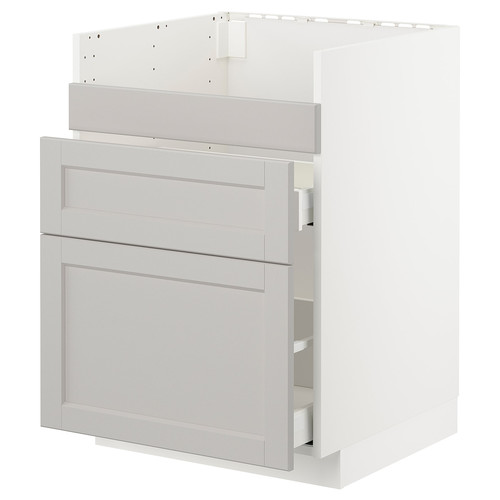 METOD/MAXIMERA Base cb f HAVSEN snk/3 frnts/2 drws, white/Lerhyttan light grey, 80x60x80 cm