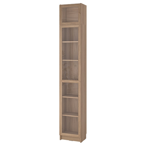 BILLY / OXBERG Bookcase w glass doors/ext unit, oak effect, 40x30x237 cm