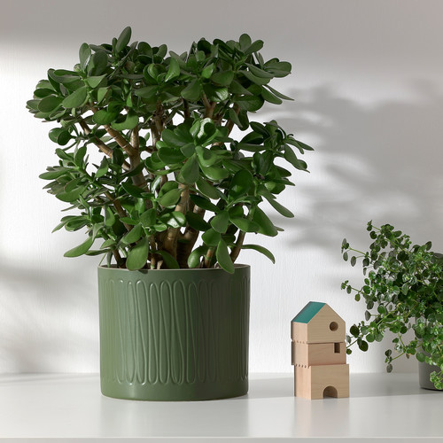 GINNALALÖNN Plant pot, in/outdoor green, 19 cm