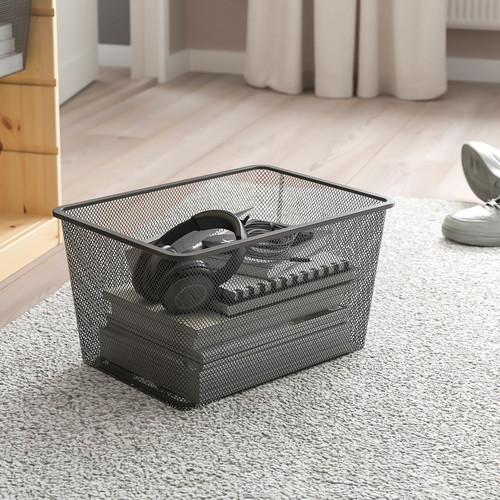 TROFAST Storage combination with box/trays, light white stained pine grey/dark grey, 32x44x52 cm