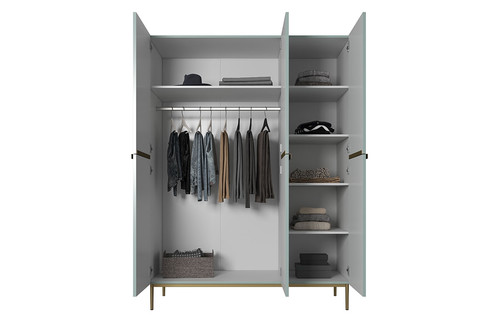 Wardrobe Nicole 150 cm, sage, gold handles and legs