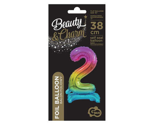 Foil Balloon Number 2 Standing, rainbow, 38cm