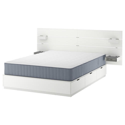 NORDLI Bed frame with storage and mattress, with headboard white/Vågstranda medium firm, 140x200 cm