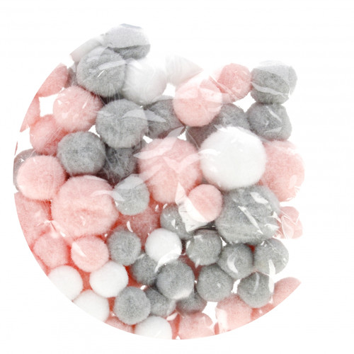 Pompoms 90pcs, pastel mix