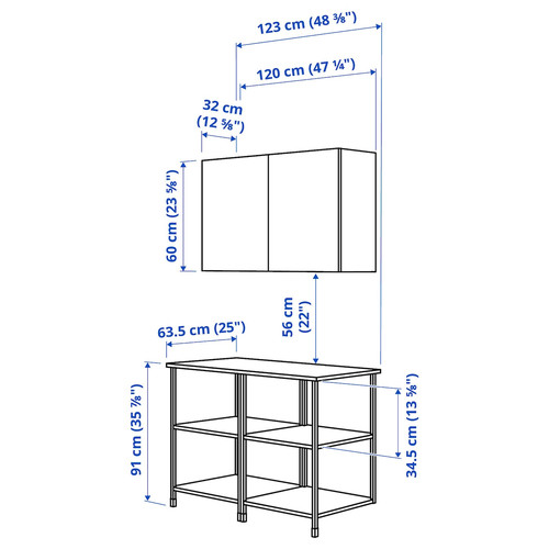 ENHET Wall storage combination, white, oak effect, 123x63.5x207 cm