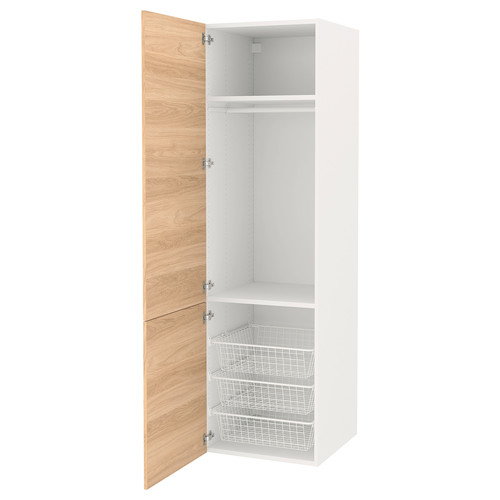 ENHET High cabinet storage combination, white/oak effect, 60x62x210 cm