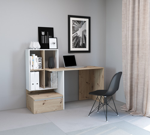 Desk with Shelves Paco, artisan oak/matt white