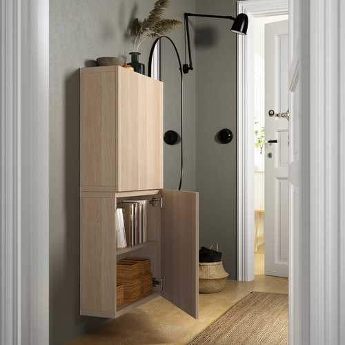 BESTÅ Wall cabinet with 2 doors, white stained oak effect/Lappviken white stained oak effect, 60x22x128 cm