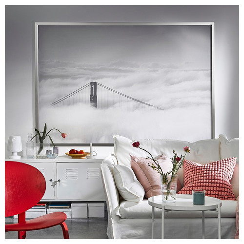 BJÖRKSTA Picture with frame, bridge and clouds/aluminium-colour, 200x140 cm