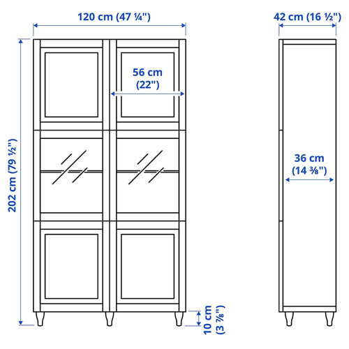 BESTÅ Storage combination w glass doors, white Sutterviken, Sindvik white clear glass, 120x42x202 cm