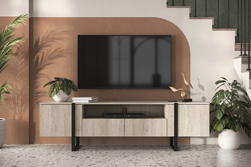 TV Cabinet Verica 200 cm, biscuit oak/black legs