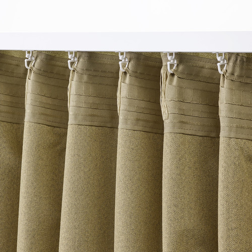 LÖNNSTÄVMAL Block-out curtains, 1 pair, light olive-green, 145x300 cm