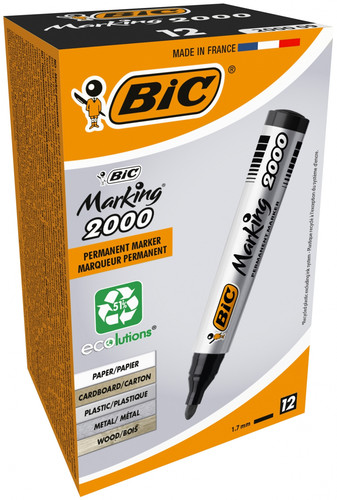 BIC Permanent Marker Marking 2000 Round, 12pcs, black