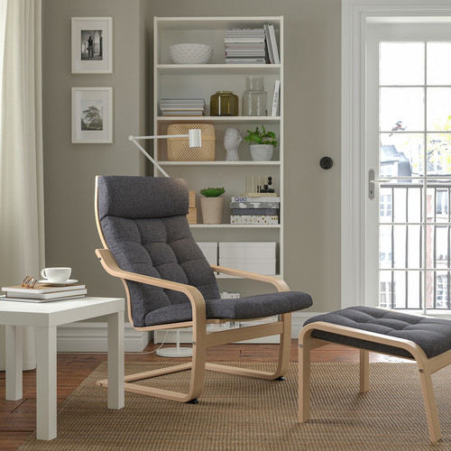 POÄNG Armchair and footstool, white stained oak veneer/Gunnared dark grey