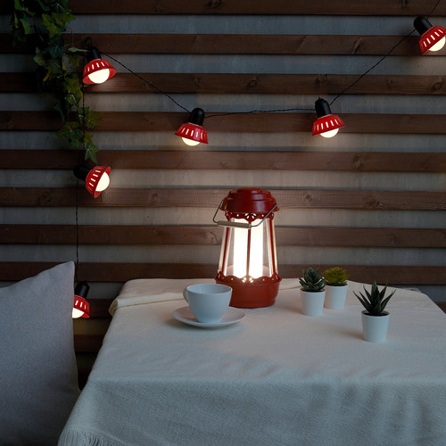 SOMMARLÅNKE LED lighting chain with 10 bulbs, outdoor battery-operated/red Retro