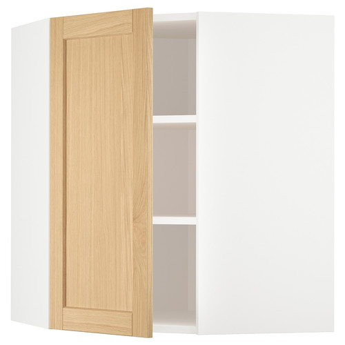 METOD Corner wall cabinet with shelves, white/Forsbacka oak, 68x80 cm