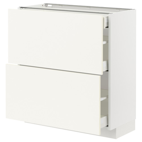 METOD / MAXIMERA Base cab with 2 fronts/3 drawers, white/Vallstena white, 80x37 cm