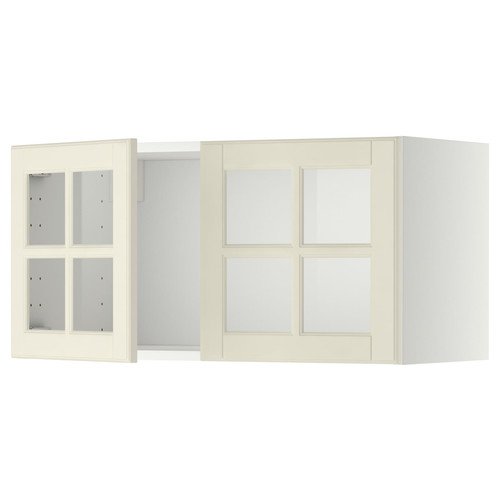 METOD Wall cabinet with 2 glass doors, white/Bodbyn off-white, 80x40 cm