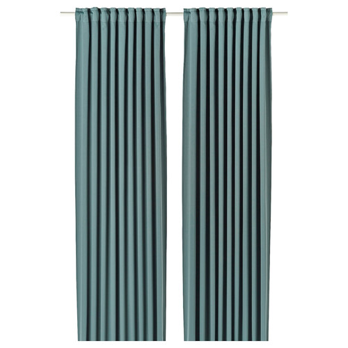 MAJGULL Room darkening curtains, 1 pair, dark grey-turquoise, 145x300 cm