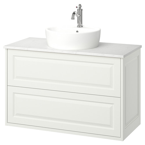 TÄNNFORSEN / TÖRNVIKEN Wash-stnd w drawers/wash-basin/tap, white/white marble effect, 102x49x79 cm