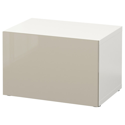 BESTÅ Shelf unit with door, white, Selsviken high-gloss/beige, 60x40x38 cm