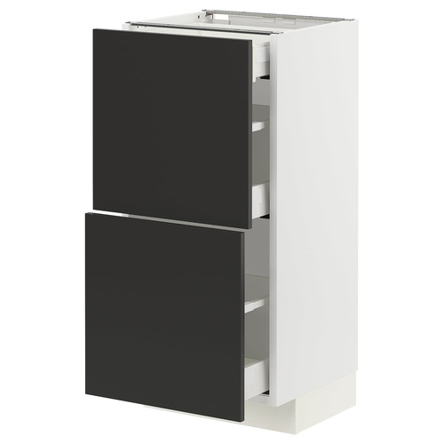 METOD / MAXIMERA Base cab with 2 fronts/3 drawers, white/Nickebo matt anthracite, 40x37 cm