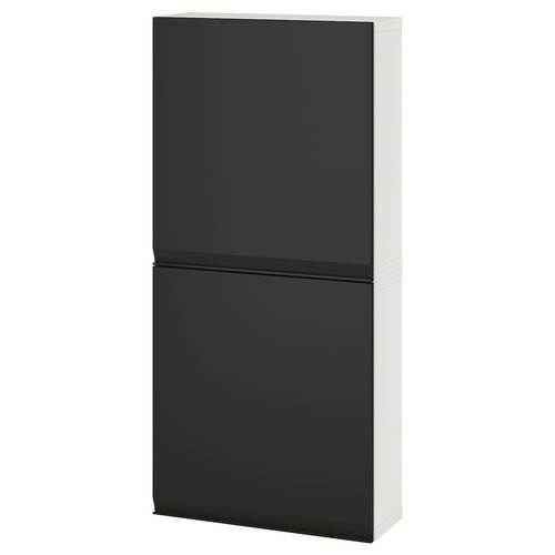 BESTÅ Wall cabinet with 2 doors, white/Hammarsmed anthracite, 60x22x128 cm