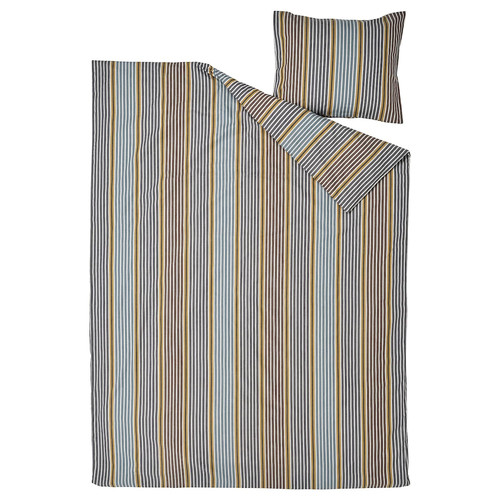 PIGGRÖR Duvet cover and pillowcase, multicolour/striped, 150x200/50x60 cm