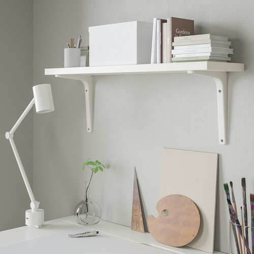 BERGSHULT / TOMTHULT Shelf with bracket, white, 80x20 cm