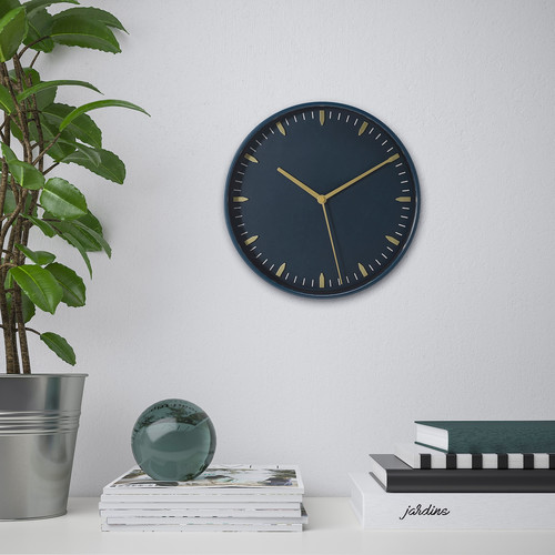 SKÄRIG Wall clock, low-voltage/blue, 26 cm